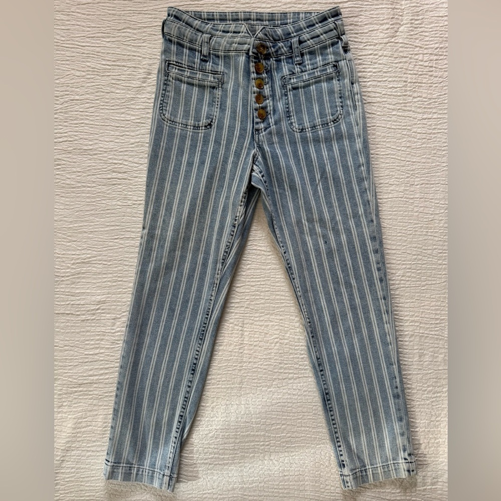 Pilcro Light Blue High Rise Striped Jeans